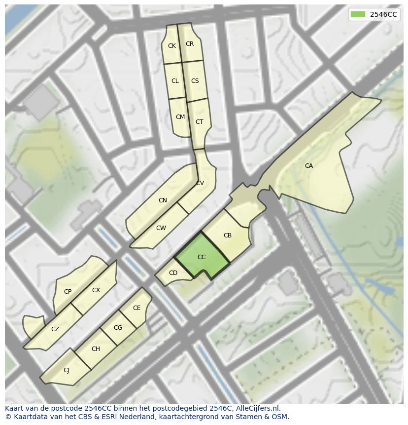 Afbeelding van het postcodegebied 2546 CC op de kaart.