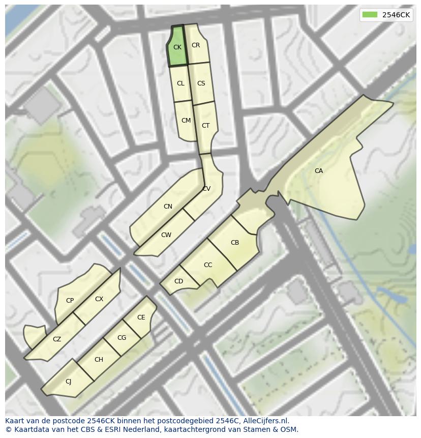 Afbeelding van het postcodegebied 2546 CK op de kaart.