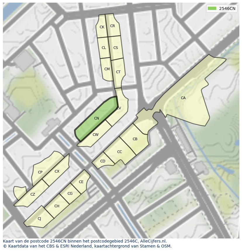 Afbeelding van het postcodegebied 2546 CN op de kaart.