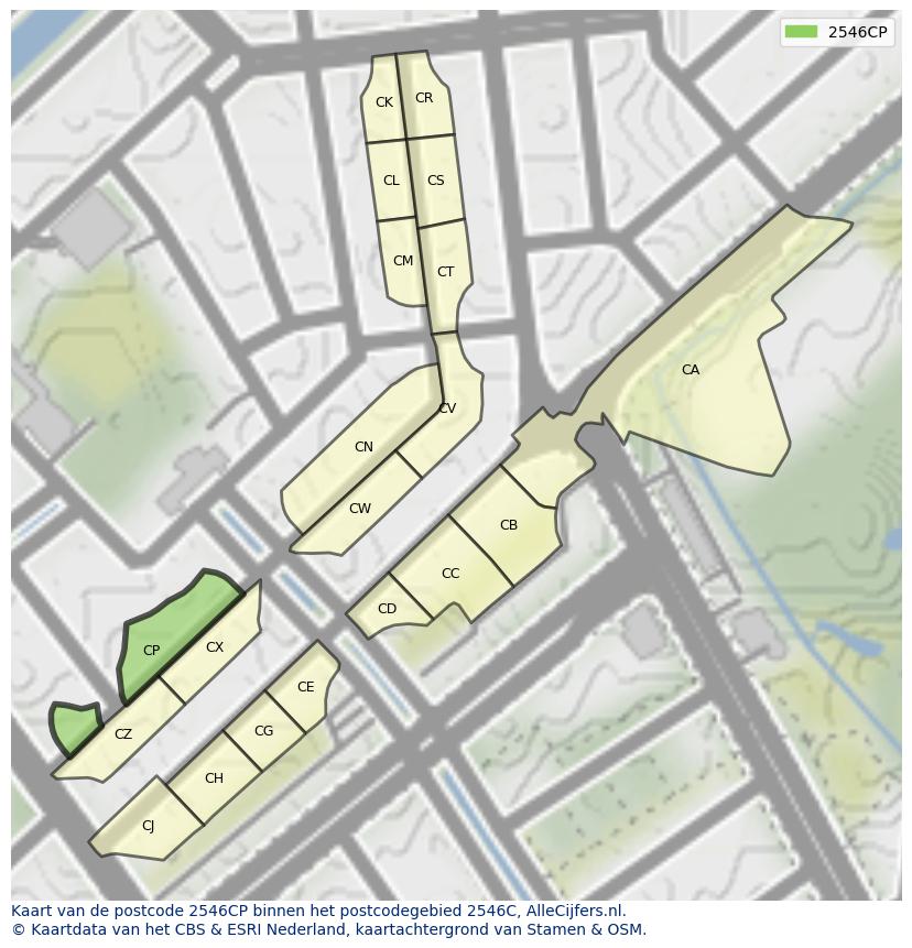 Afbeelding van het postcodegebied 2546 CP op de kaart.