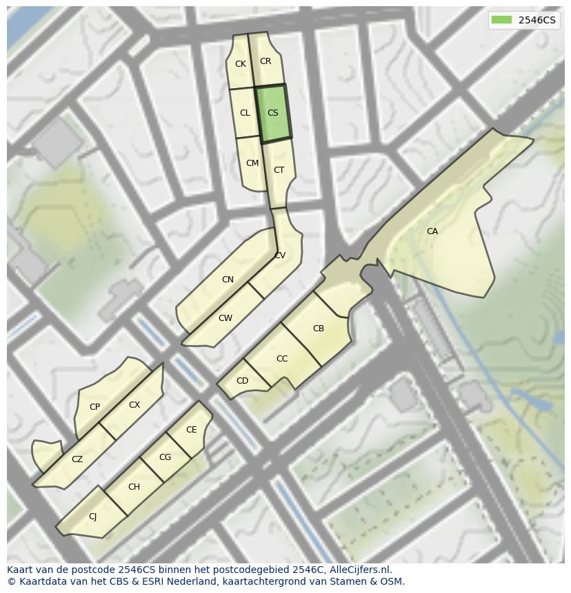 Afbeelding van het postcodegebied 2546 CS op de kaart.