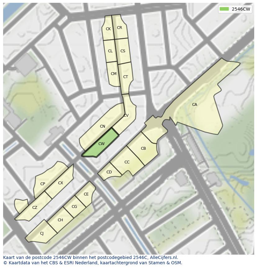 Afbeelding van het postcodegebied 2546 CW op de kaart.