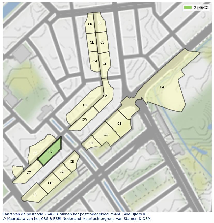 Afbeelding van het postcodegebied 2546 CX op de kaart.