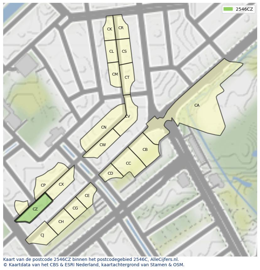 Afbeelding van het postcodegebied 2546 CZ op de kaart.