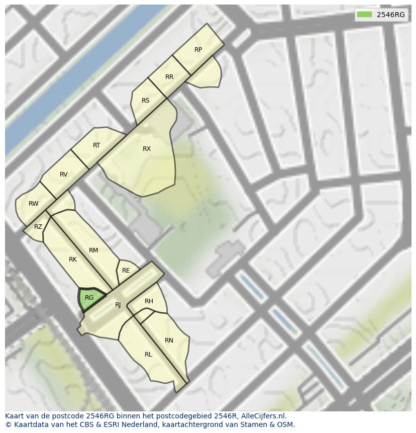 Afbeelding van het postcodegebied 2546 RG op de kaart.