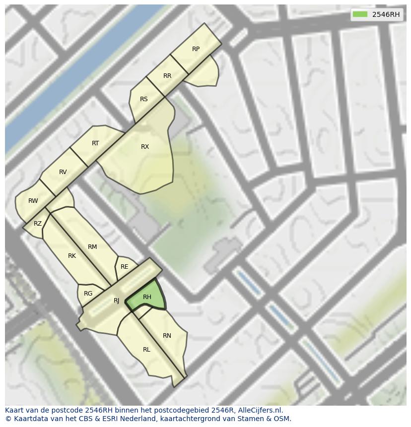 Afbeelding van het postcodegebied 2546 RH op de kaart.