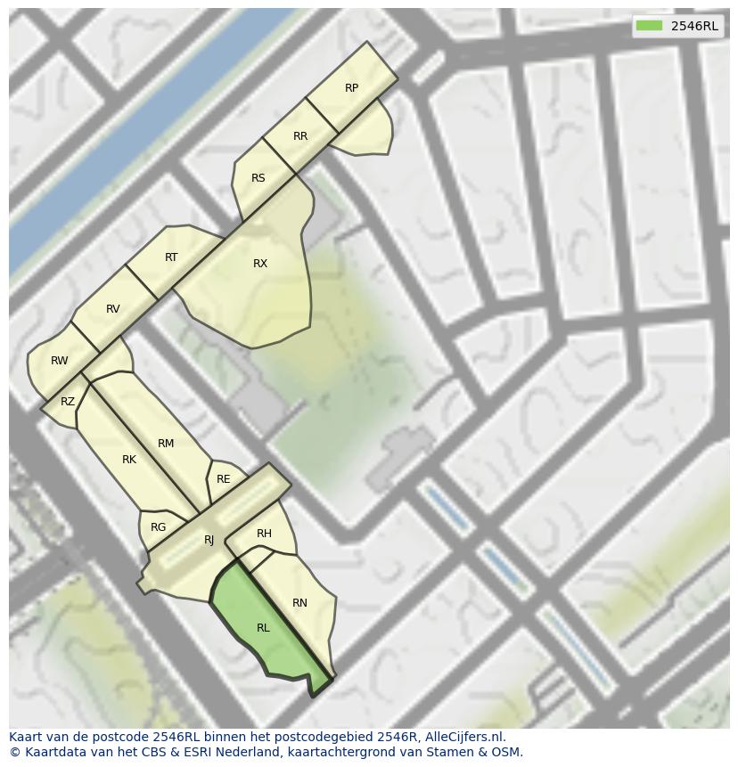 Afbeelding van het postcodegebied 2546 RL op de kaart.