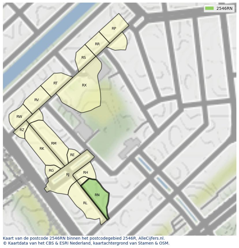 Afbeelding van het postcodegebied 2546 RN op de kaart.