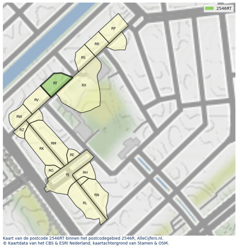 Afbeelding van het postcodegebied 2546 RT op de kaart.