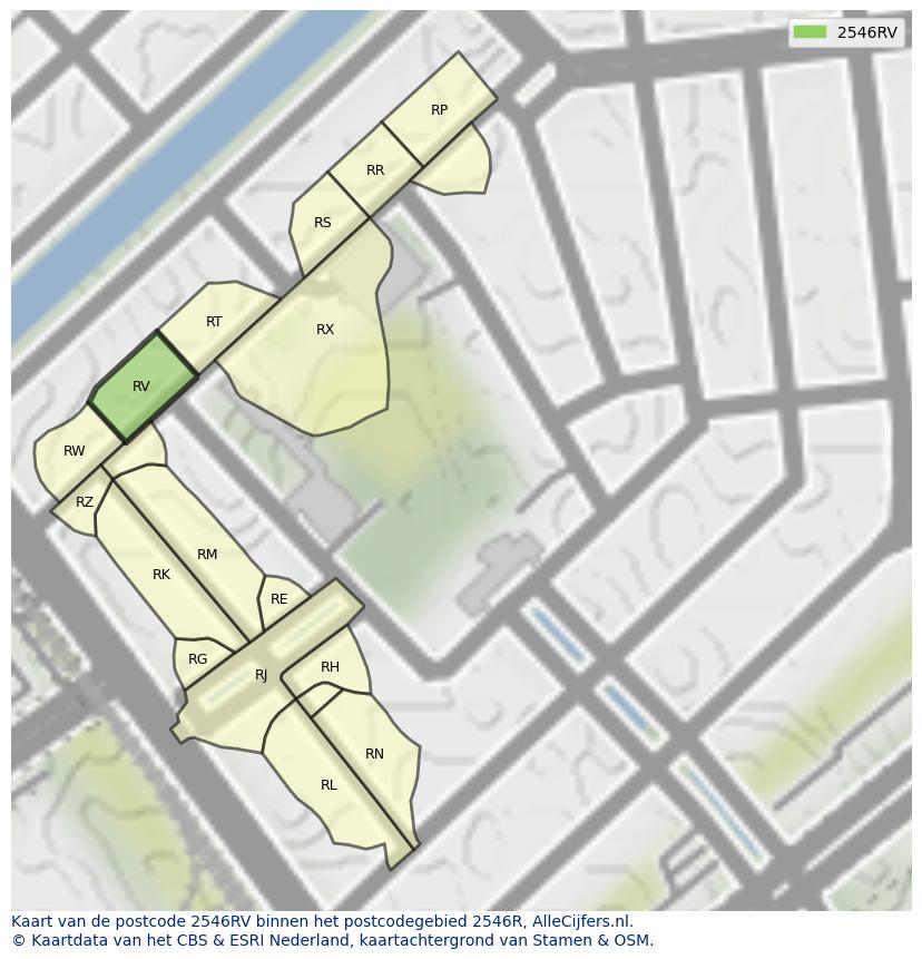 Afbeelding van het postcodegebied 2546 RV op de kaart.