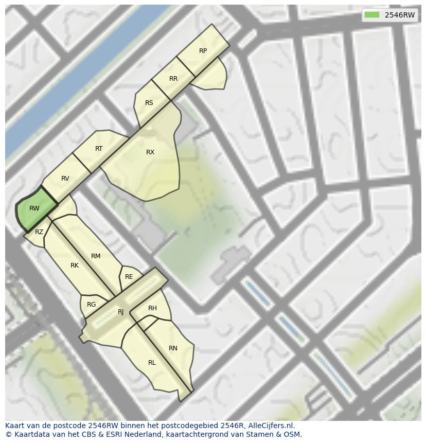 Afbeelding van het postcodegebied 2546 RW op de kaart.