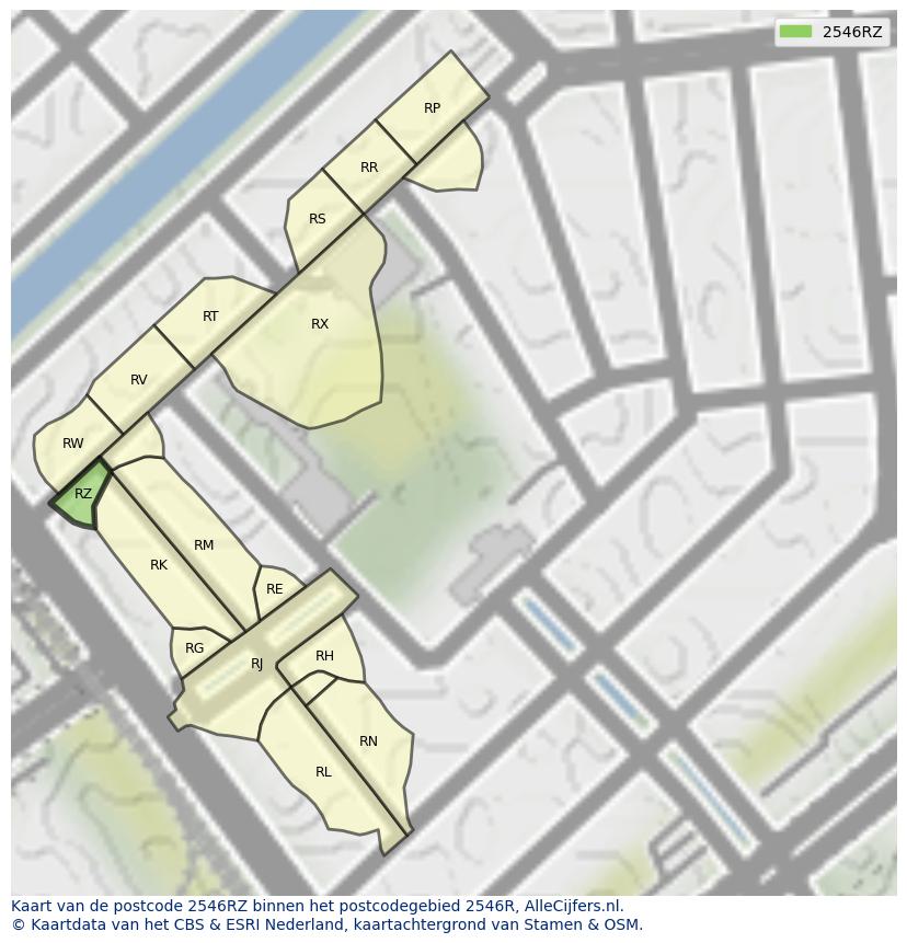 Afbeelding van het postcodegebied 2546 RZ op de kaart.