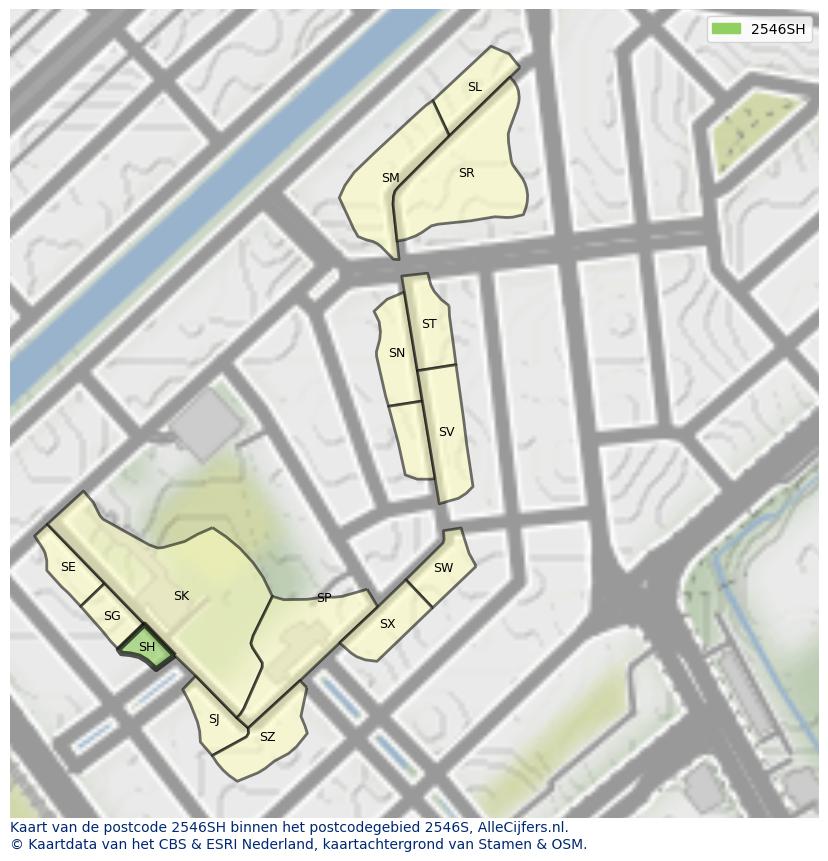 Afbeelding van het postcodegebied 2546 SH op de kaart.
