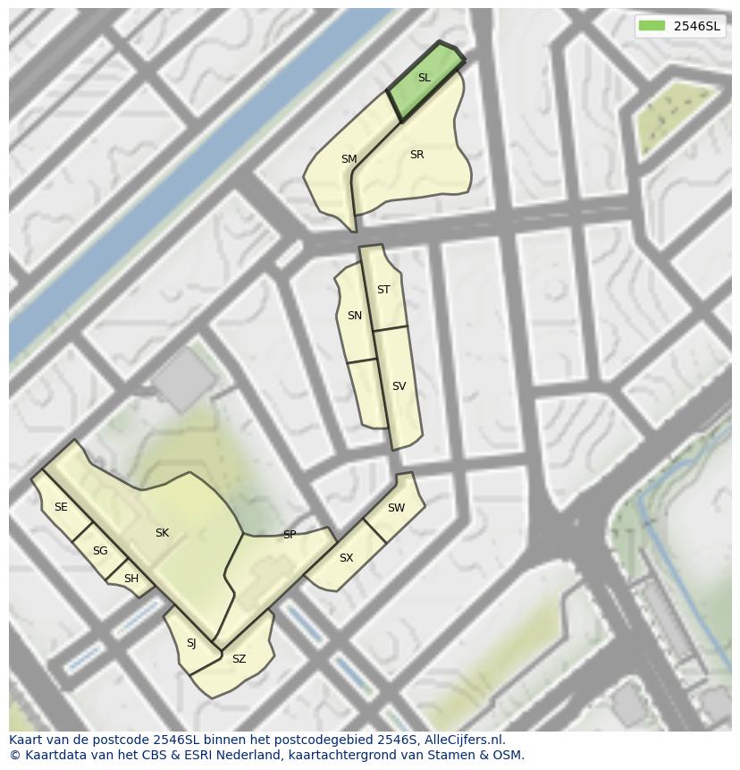 Afbeelding van het postcodegebied 2546 SL op de kaart.