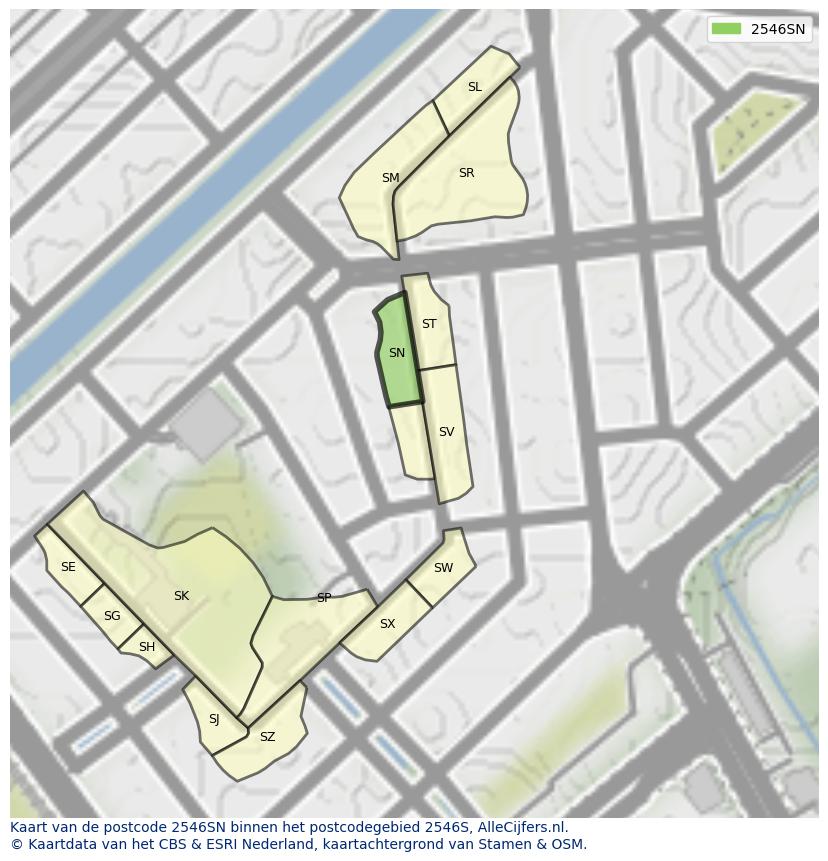 Afbeelding van het postcodegebied 2546 SN op de kaart.