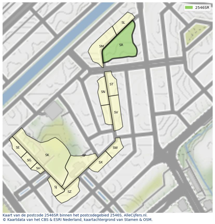 Afbeelding van het postcodegebied 2546 SR op de kaart.