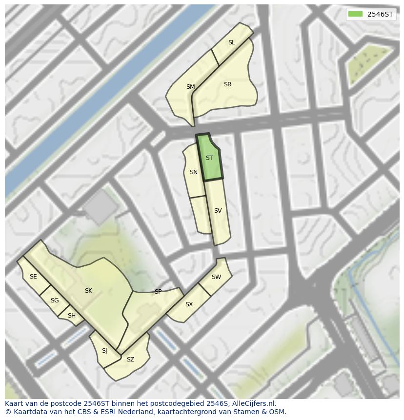 Afbeelding van het postcodegebied 2546 ST op de kaart.