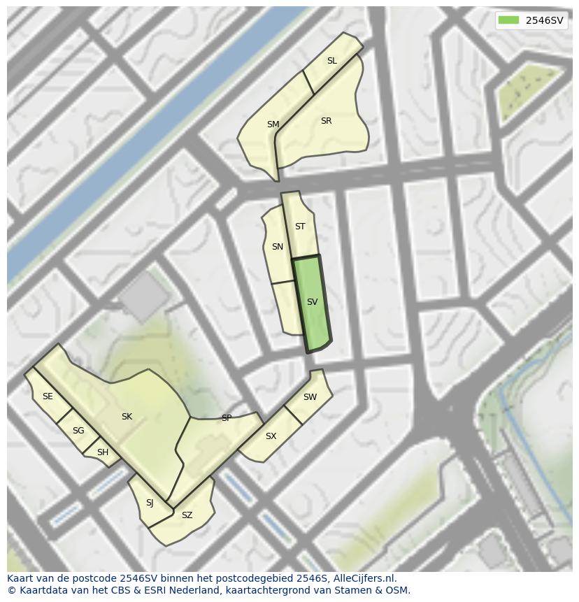 Afbeelding van het postcodegebied 2546 SV op de kaart.