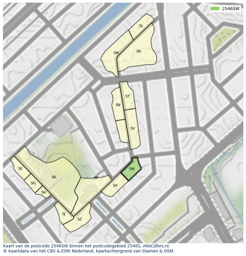 Afbeelding van het postcodegebied 2546 SW op de kaart.