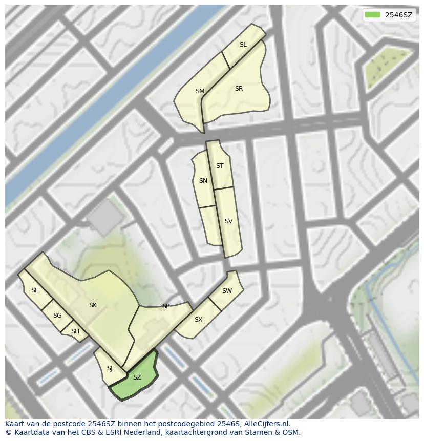Afbeelding van het postcodegebied 2546 SZ op de kaart.
