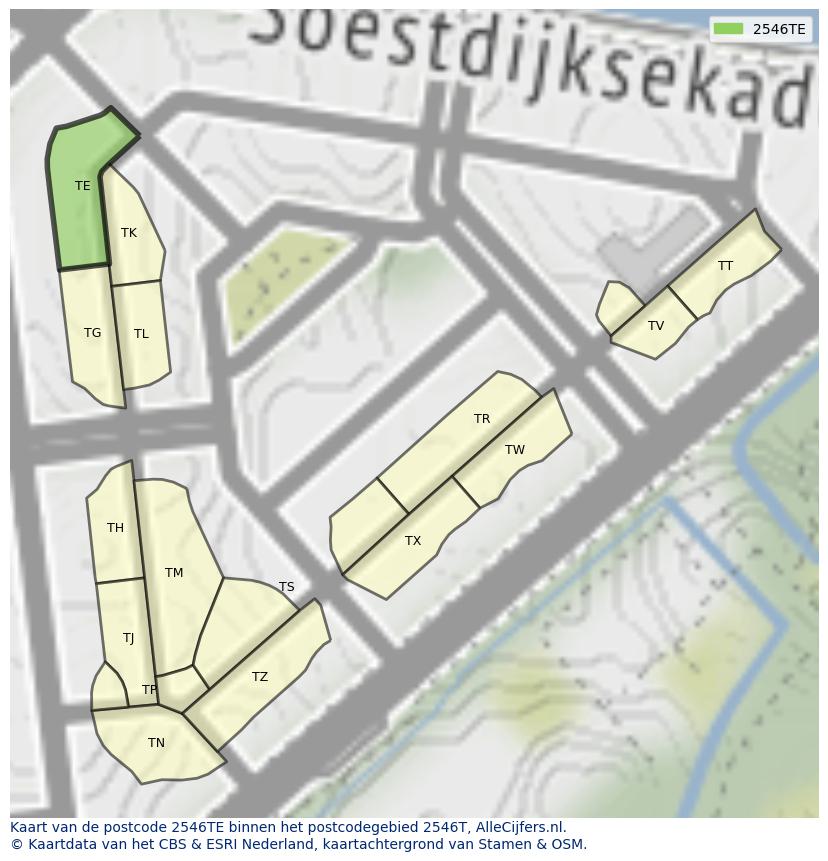 Afbeelding van het postcodegebied 2546 TE op de kaart.