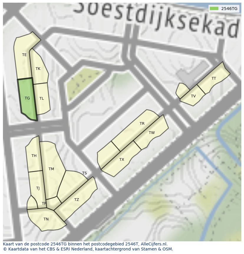Afbeelding van het postcodegebied 2546 TG op de kaart.