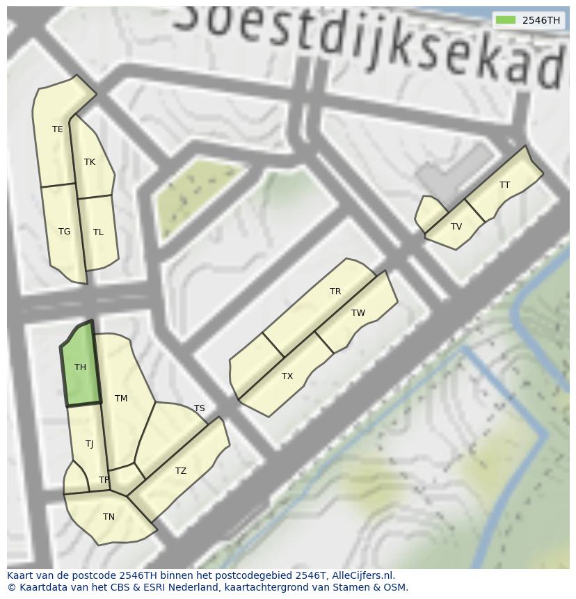 Afbeelding van het postcodegebied 2546 TH op de kaart.