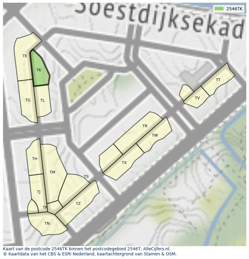 Afbeelding van het postcodegebied 2546 TK op de kaart.