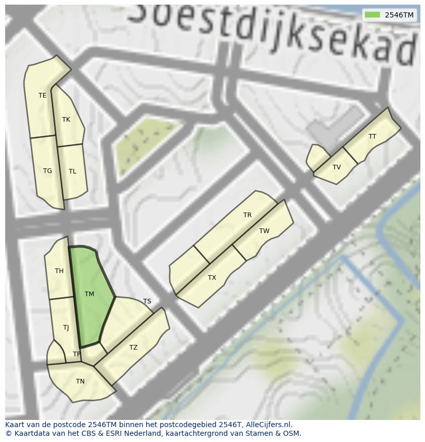 Afbeelding van het postcodegebied 2546 TM op de kaart.