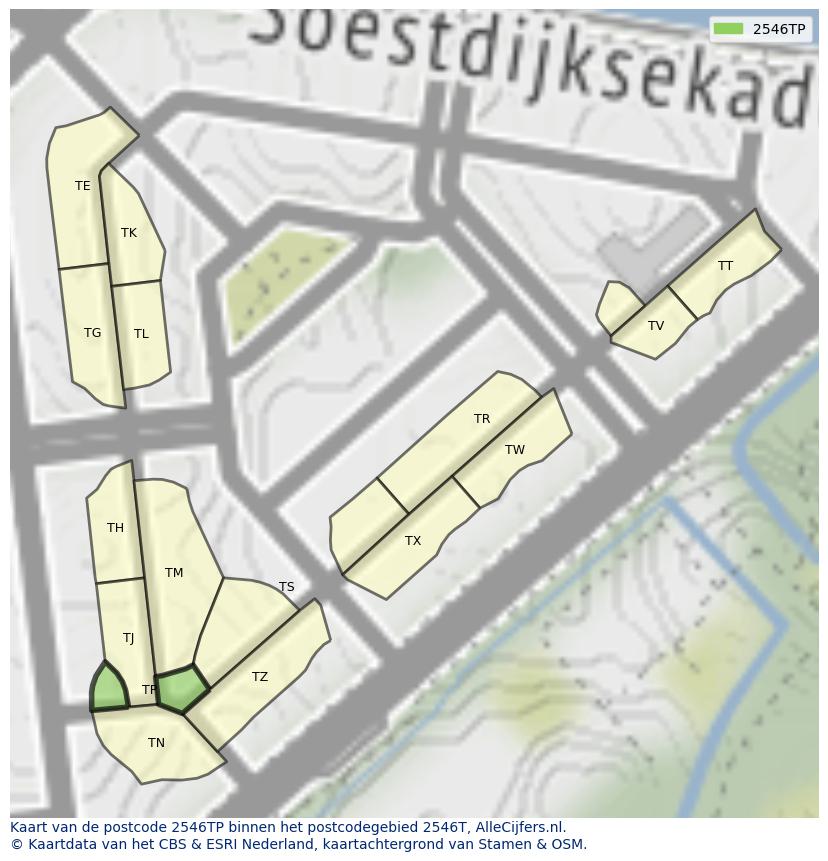Afbeelding van het postcodegebied 2546 TP op de kaart.