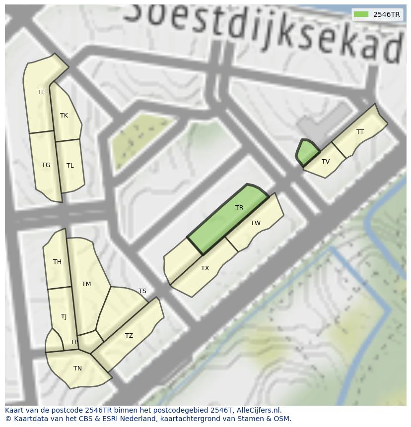 Afbeelding van het postcodegebied 2546 TR op de kaart.
