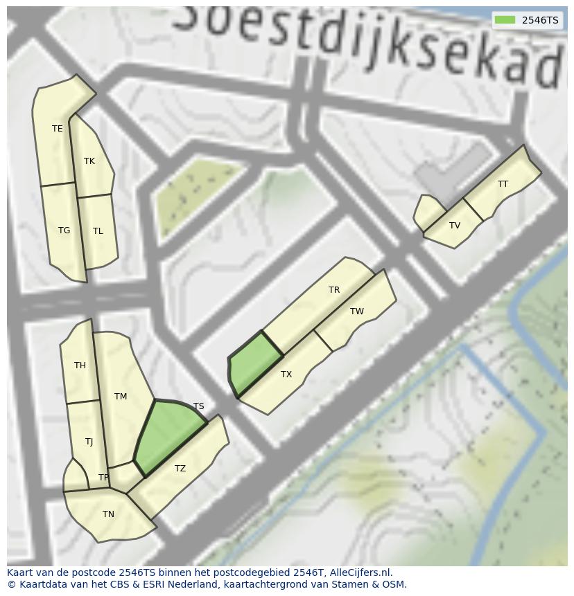 Afbeelding van het postcodegebied 2546 TS op de kaart.