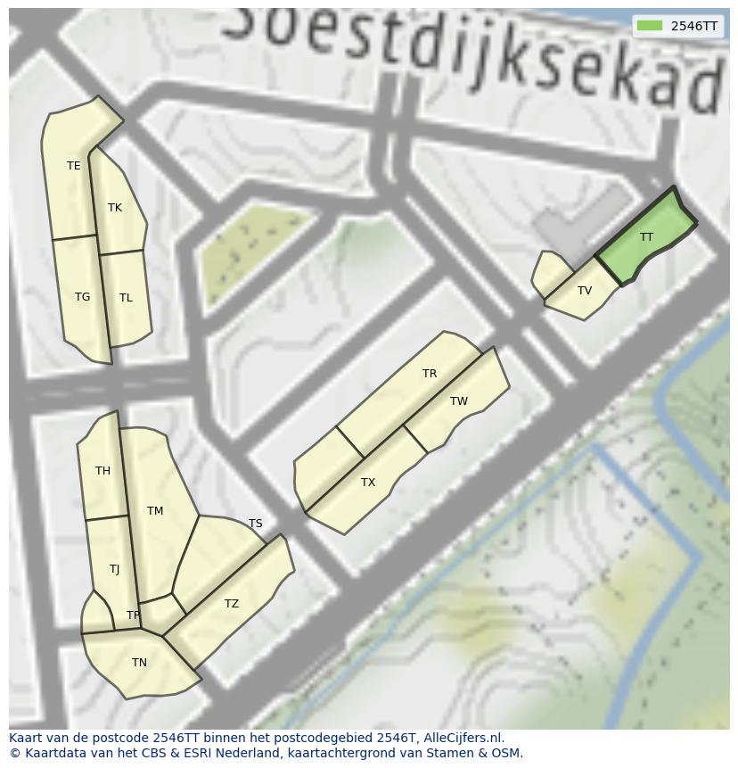 Afbeelding van het postcodegebied 2546 TT op de kaart.