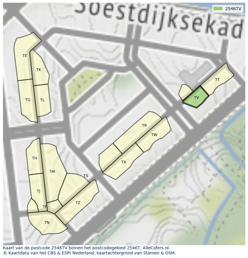Afbeelding van het postcodegebied 2546 TV op de kaart.