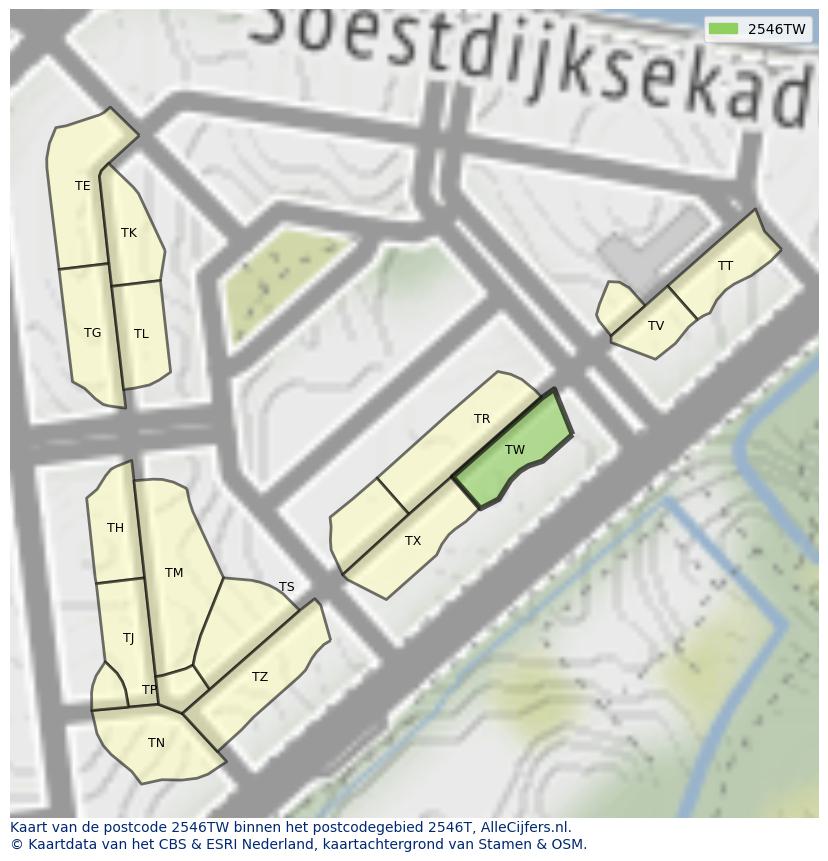 Afbeelding van het postcodegebied 2546 TW op de kaart.