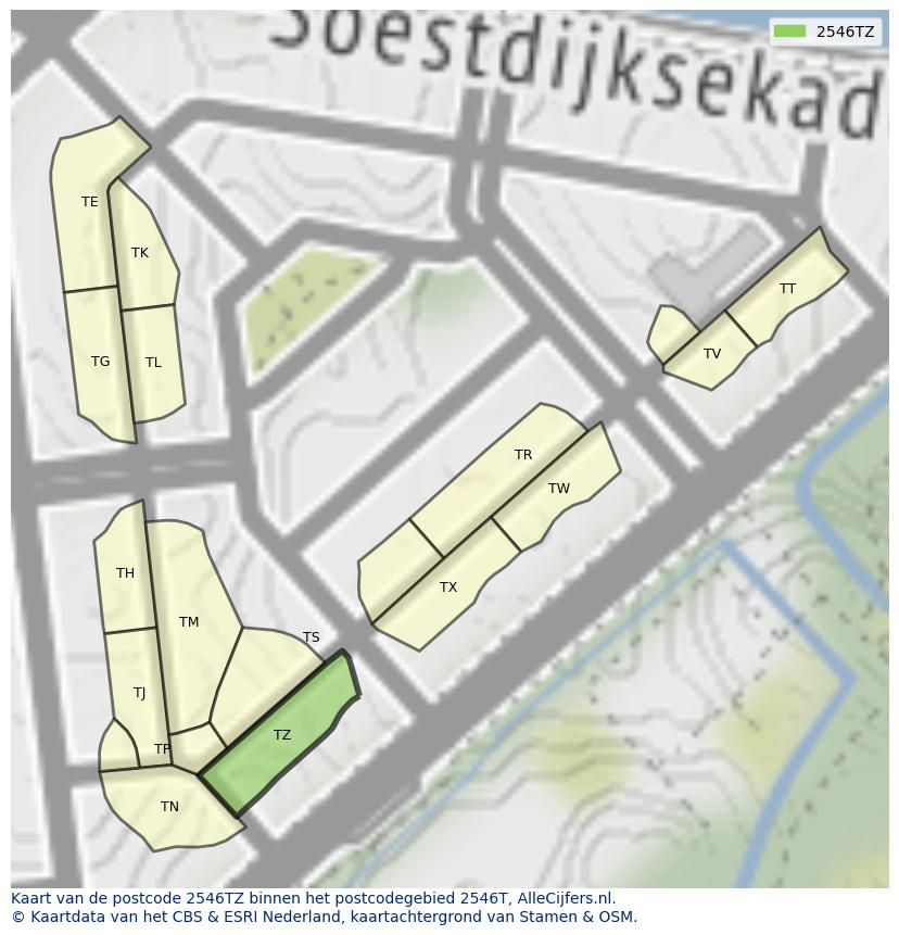 Afbeelding van het postcodegebied 2546 TZ op de kaart.