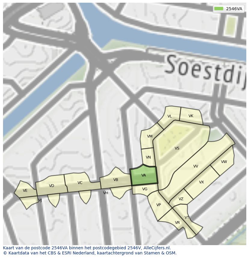 Afbeelding van het postcodegebied 2546 VA op de kaart.