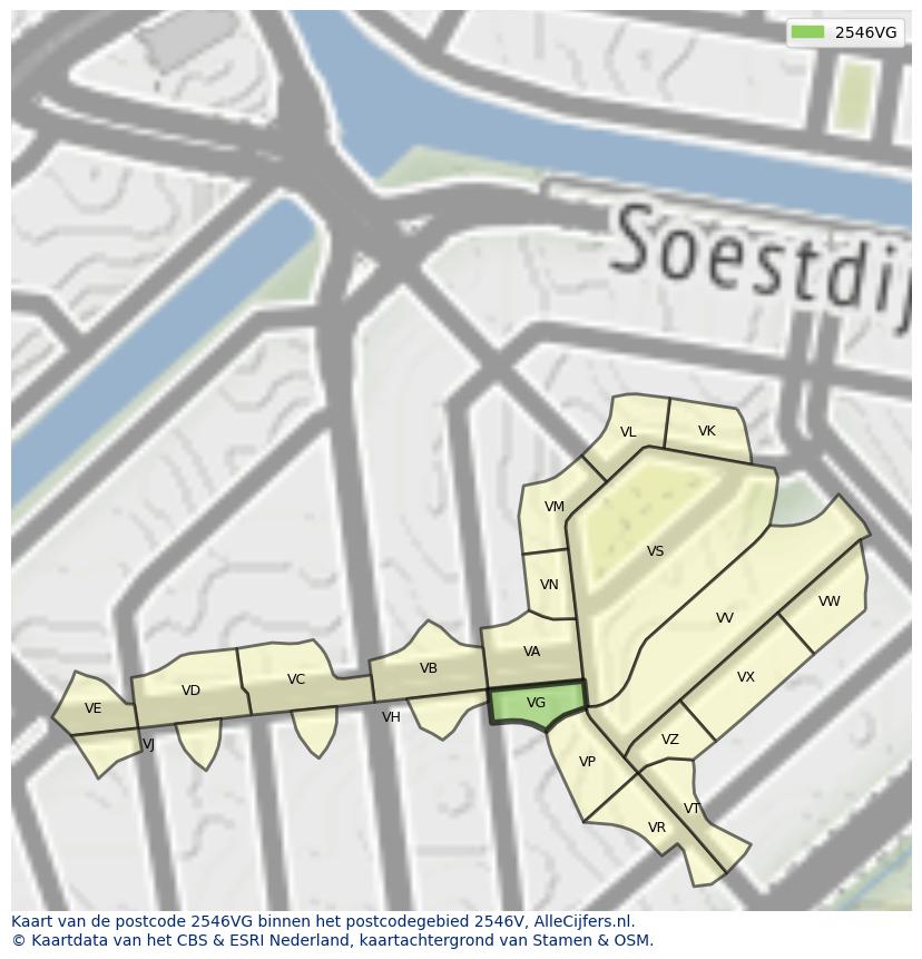 Afbeelding van het postcodegebied 2546 VG op de kaart.
