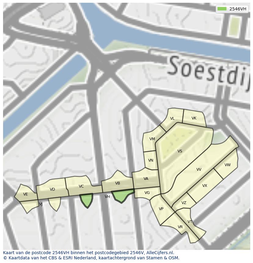 Afbeelding van het postcodegebied 2546 VH op de kaart.
