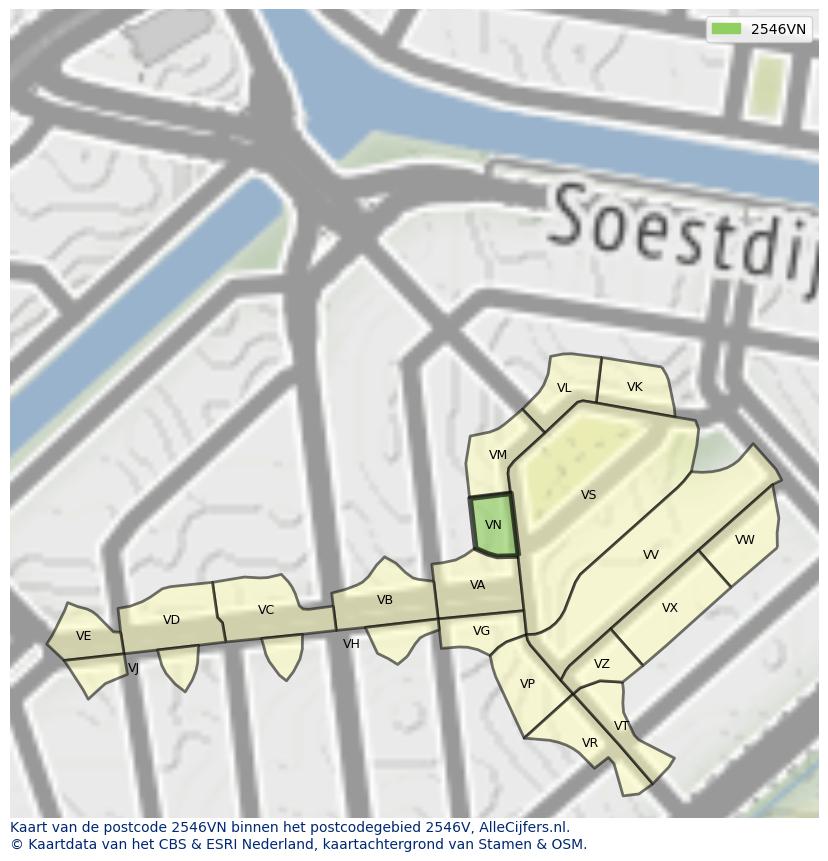 Afbeelding van het postcodegebied 2546 VN op de kaart.