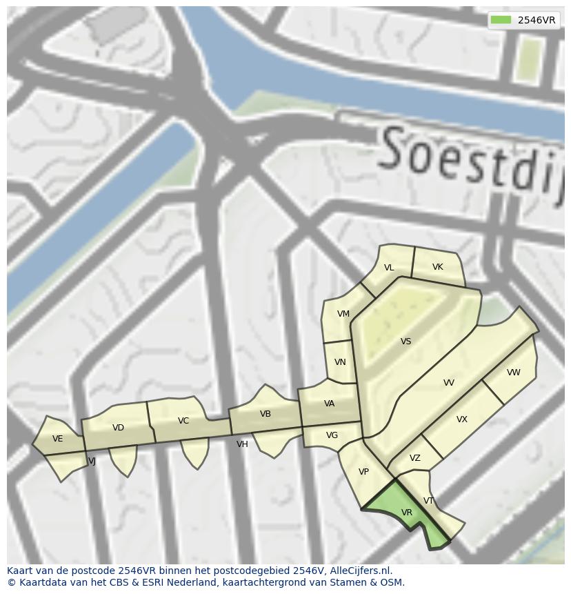 Afbeelding van het postcodegebied 2546 VR op de kaart.