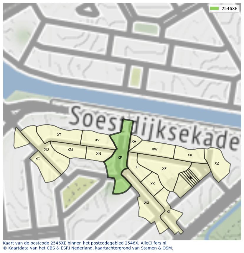 Afbeelding van het postcodegebied 2546 XE op de kaart.