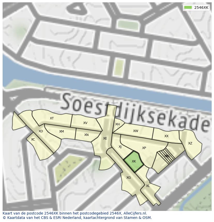 Afbeelding van het postcodegebied 2546 XK op de kaart.