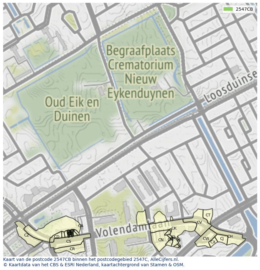 Afbeelding van het postcodegebied 2547 CB op de kaart.