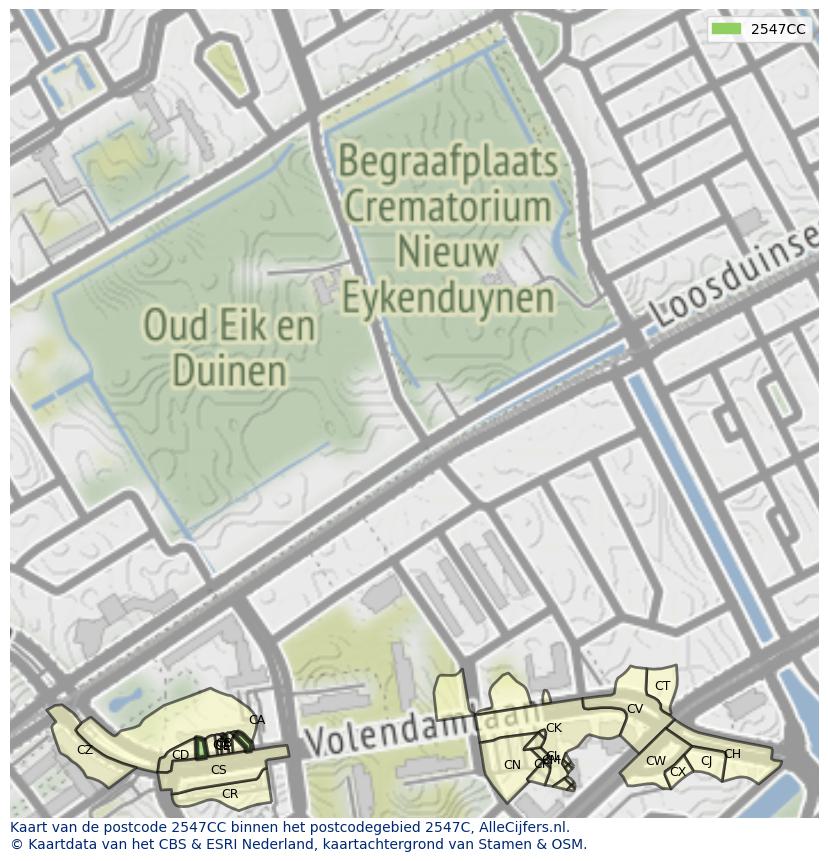 Afbeelding van het postcodegebied 2547 CC op de kaart.