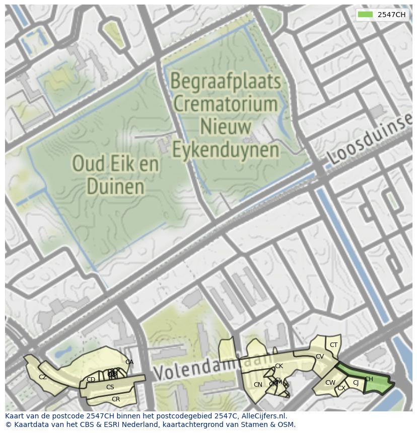Afbeelding van het postcodegebied 2547 CH op de kaart.