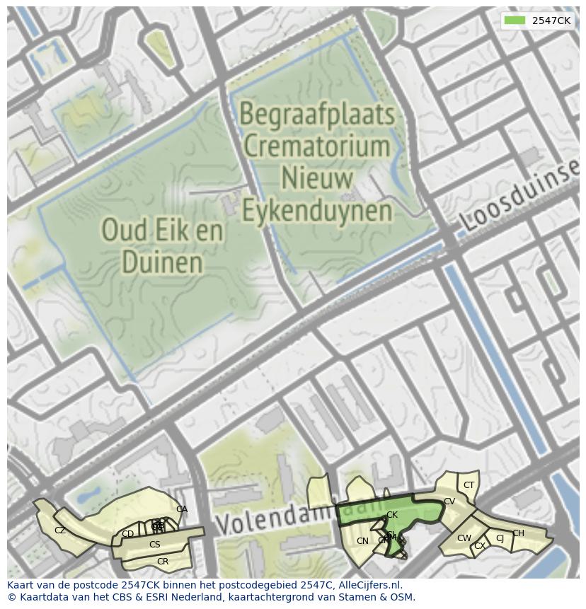 Afbeelding van het postcodegebied 2547 CK op de kaart.