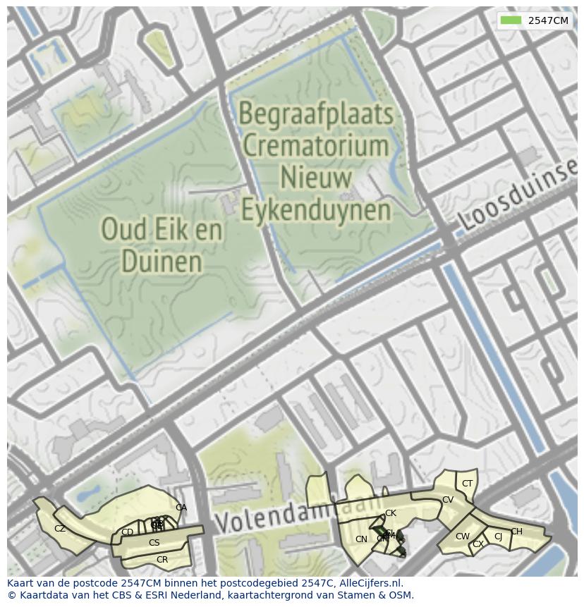 Afbeelding van het postcodegebied 2547 CM op de kaart.
