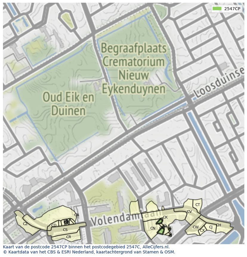 Afbeelding van het postcodegebied 2547 CP op de kaart.