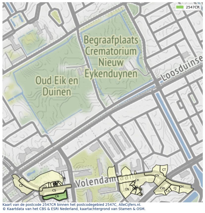 Afbeelding van het postcodegebied 2547 CR op de kaart.